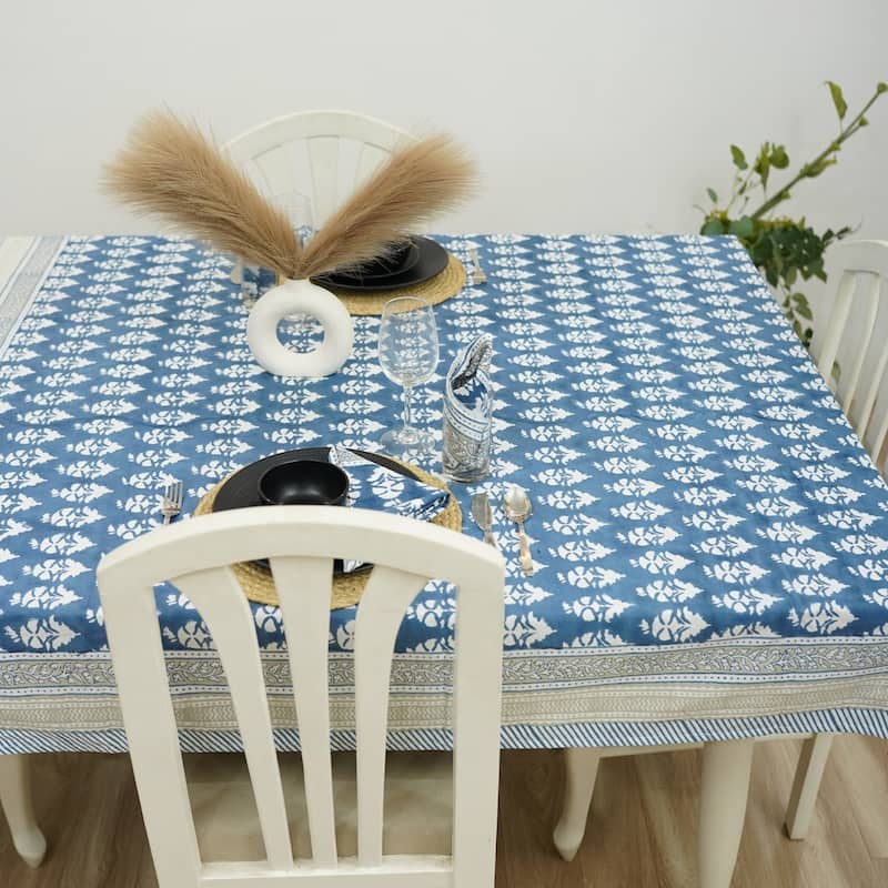 Fabdivine Handmade Block Print Cotton Table Cover Farmhouse Dining Kitchen Decor Gift