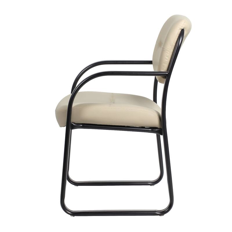 Kate Guest Armchair with Sled Base, Steel Frame, Beige Faux Leather