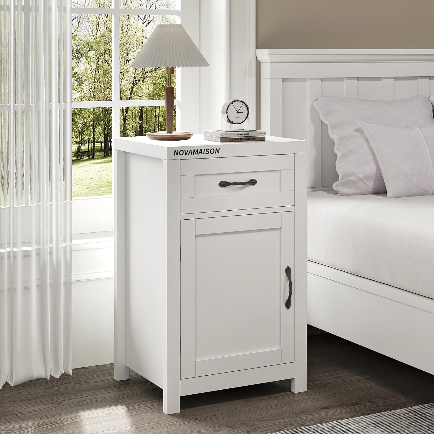 Rustic End Table with Drawer & Adjustable Shelf, 30" Tall Wood Side Table for Living Room or Bedroom