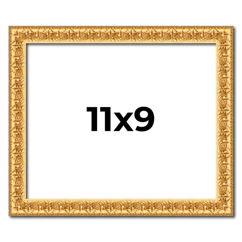 11x9 Frame Gold Real Wood Picture Frame Width 1 inches | Interior