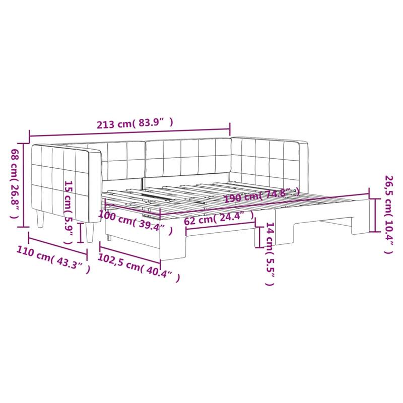 vidaXL Day Bed Upholstered Sofa Bed Daybed for Bedroom Living Room Velvet