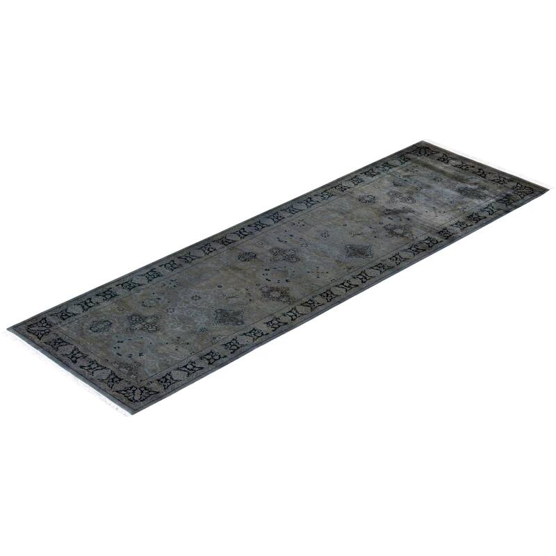 Overton Hand Knotted Wool Vintage Inspired Modern Contemporary Overdyed Gray Runner Rug - 3' 0" x 10' 2"