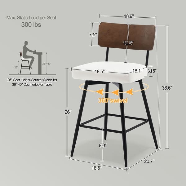 dimension image slide 10 of 11, 26"/29" Faux Leather Swivel Counter/Bar Stools Set of 2/3