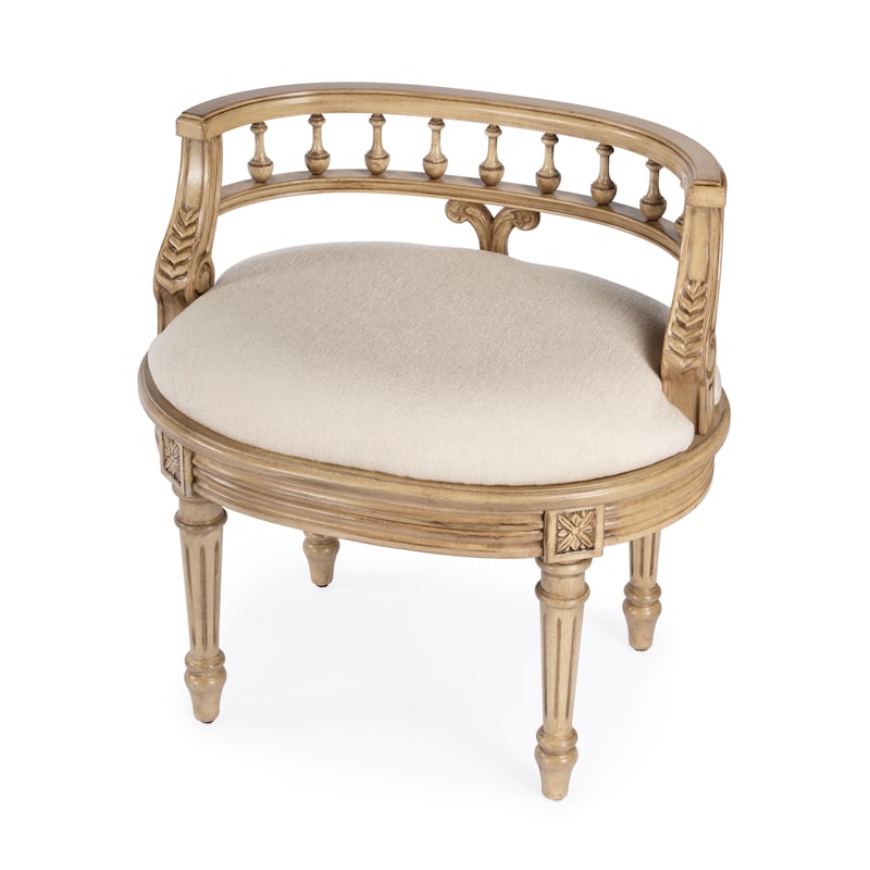 Hathaway 22.5 in. W Oval Upholstered and Wood Traditional Vanity Seat - Antique Beige