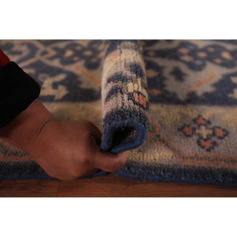 Blue Oushak Vegetable Dye Runner Rug Hand-Knotted Wool Carpet - 2'7" x 7'10"
