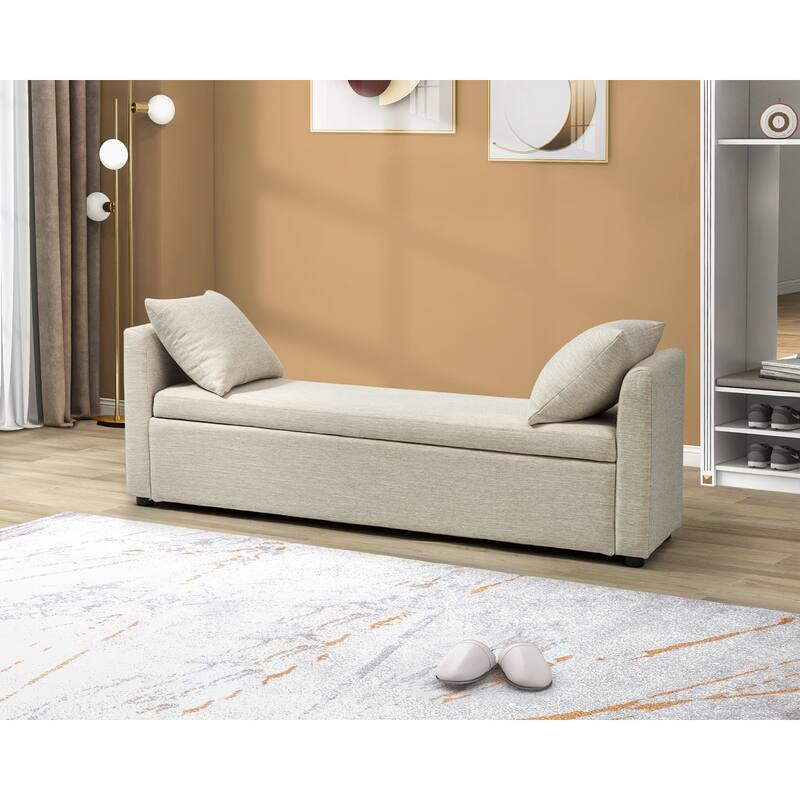 Franco Modern Upholstered Storage Bench with Two Throw Pillows and Thick Padded Cushion