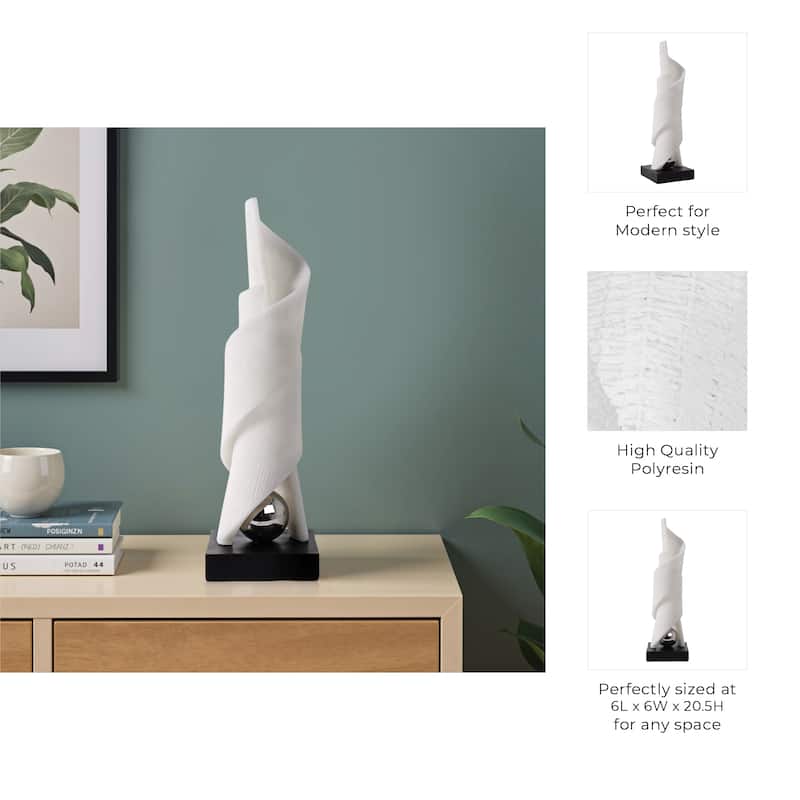 Polyresin Sculpture Modern Twist Design for Home Decor - 21" White - 6" x 6" x 20.5"