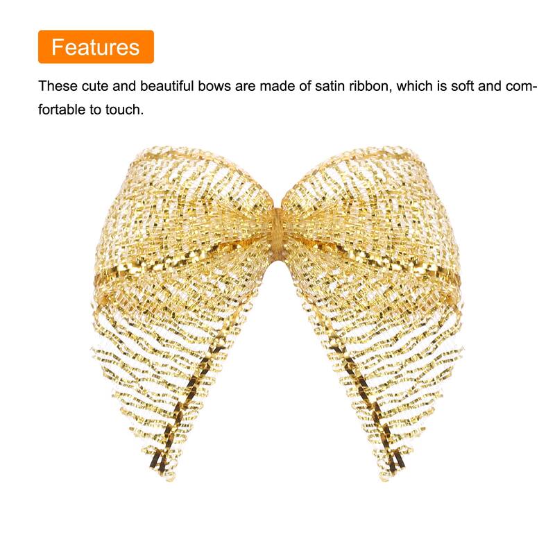 50Pcs Mini Metallic Edge Ribbon Bow 1" Satin Ribbon Flower Bows Soft Gold Tone - Gold Tone