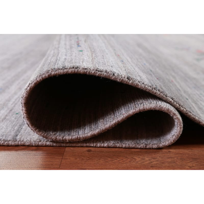 Hand Knotted Oriental 100% Wool Carpet Tribal Stripe Greys & Charcoal Gabbeh Area Rug - 12' 0'' X 9' 0''