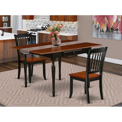 HomeStock 3-Piece Black and Cherry Finish Solid Wood Top With Dropleaf Dining Table Set