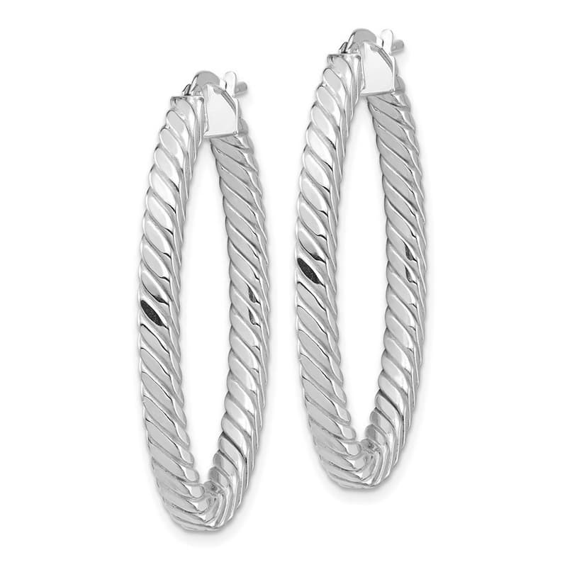 Curata 14k White Gold Polished and Twisted 37.36x3mm Square Tube Oval Hoop Earrings