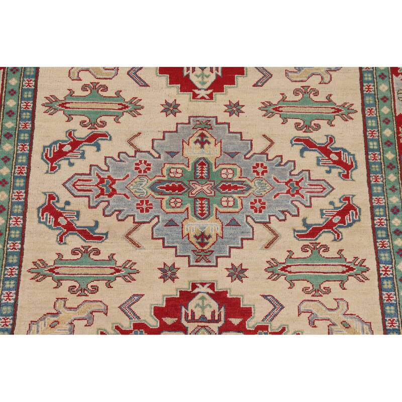 Hand Knotted Oriental 100% Wool Carpet Traditional Geometric Beige & Ivories Kazak Area Rug - 8' 0'' X 5' 8''