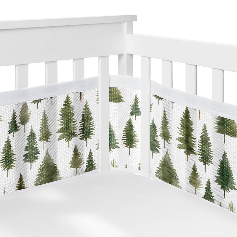 Sweet Jojo Designs Green Tree Woodland Boy Girl Unisex/Neutral 6p Crib Bedding + BreathableBaby Breathable Mesh Liner