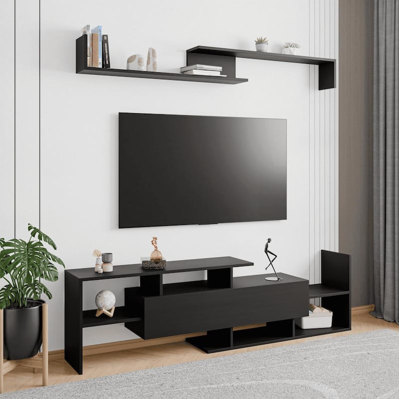 Surrey 60.2'' 2 Pc 1-Drawer Floating TV Stand Media Console with Open Shelves