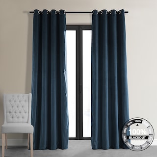 EFF Midnight Blue Grommet Velvet Blackout Single Curtain (1 Panel)