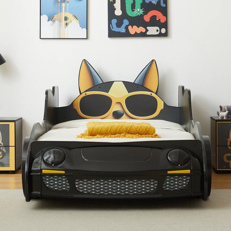 Twin Size Kids Bed Frame, Cool Cartoon Car Bed, Patrol Police Car Bed, Fire Truck Bed, Racing Car Bed for Toddler Floor Bed