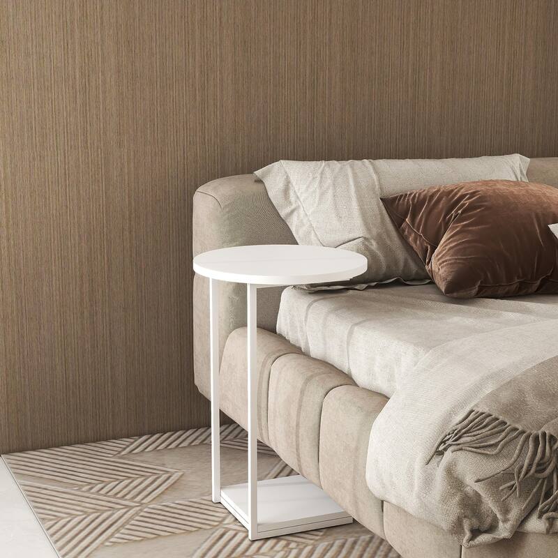 C Table End Table, Couch Table That Slide Under, Sofa Side Table in Living Room, White