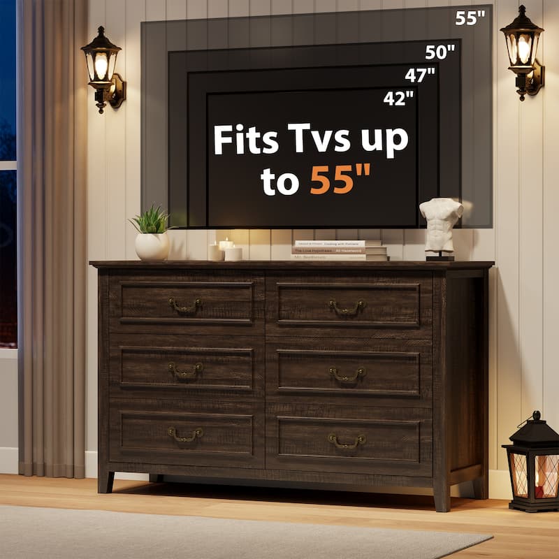 Farmhouse 6 Drawer Dresser for Bedroom, Vintage Dresser with Antique Handles