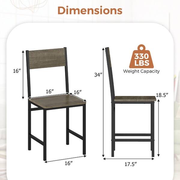 Set of 4 Dining Chairs with Metal Legs and Slanted Backrest - 17.5