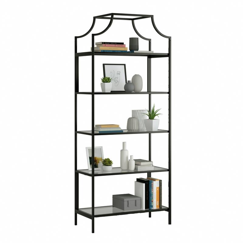 Engineered Wood Mid-Century Modern Bookcase with Open Shelving, Black - 30"W x 14.49"D x 70.87"H