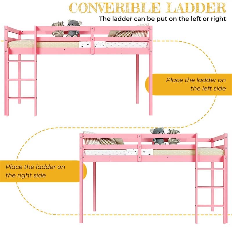 Solid Wood Toddler Platforms Loft Bed Twin Size With Stairs