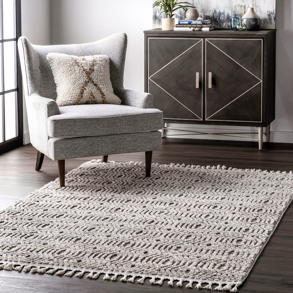 Nuloom Geometric Arielle Soft Trellis Textured Tassel Area Rug