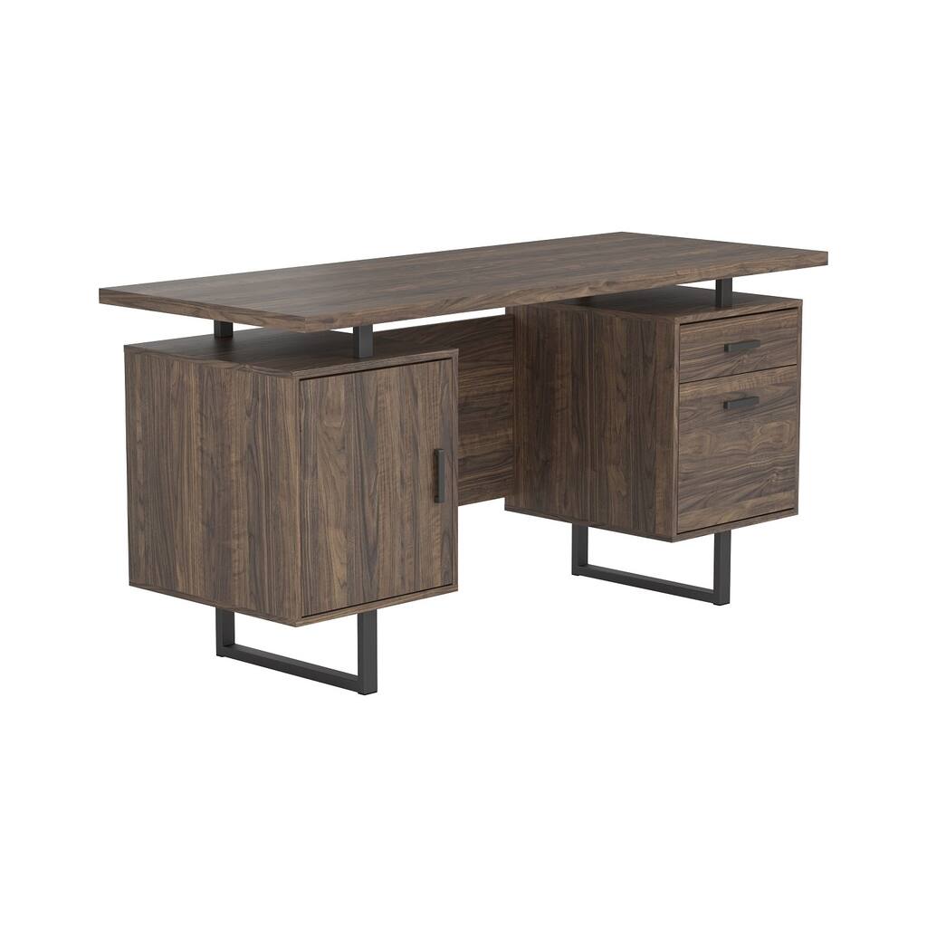 Office Desk with 2 Drawers in Aged Walnut - Aged Walnut and Black