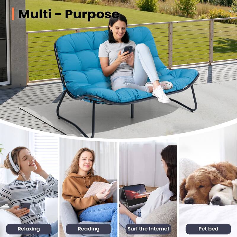 Pellebant Double Papasan Chair Loveseat with Cushion For Indoor Outdoor