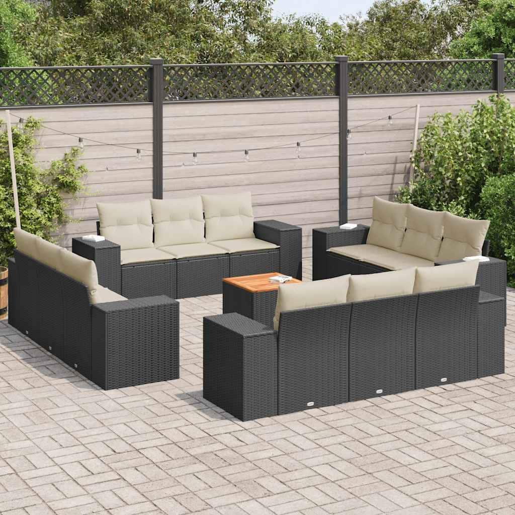 vidaXL Patio Sofa Set with Cushions Outdoor Furniture 13 Piece Poly Rattan - 21.7 x 24.4 x 27.2