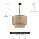 preview thumbnail 7 of 11, Lennie 20 in. 4-Light Rattan Tiered Drum Chandelier Light with Black Canopy - 20 in. W - 20 in. W