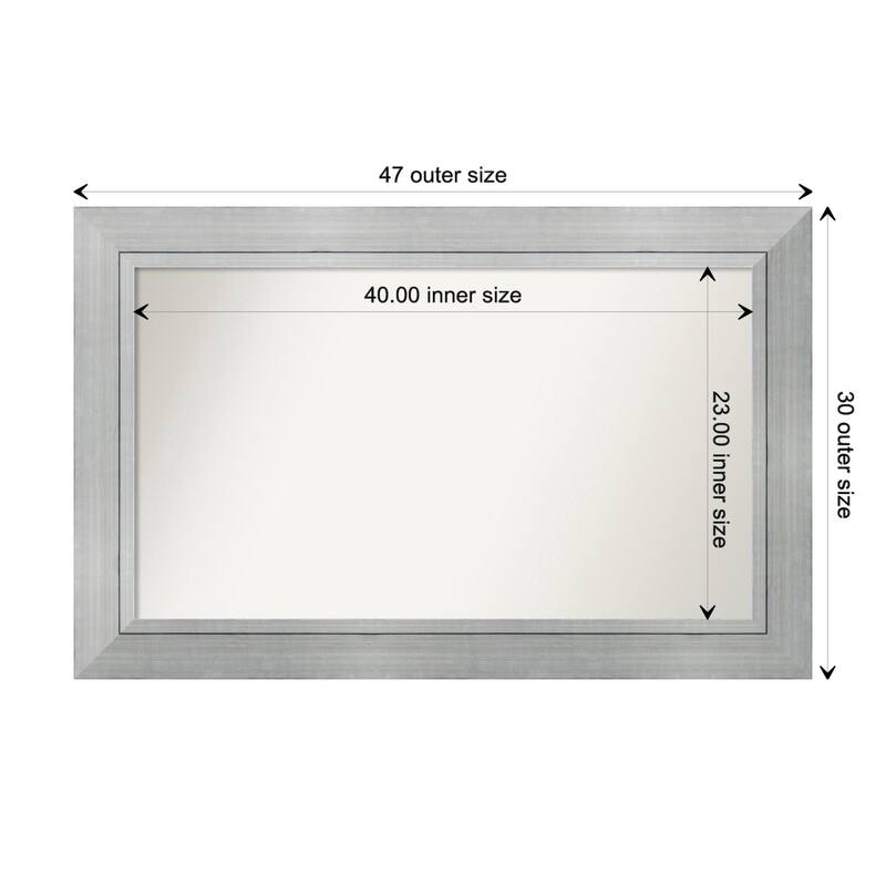 Romano Silver Framed Non-Beveled Custom Wall Mirror, Bathroom Vanity Mirror - Outer Size: 47.25 x 30.25