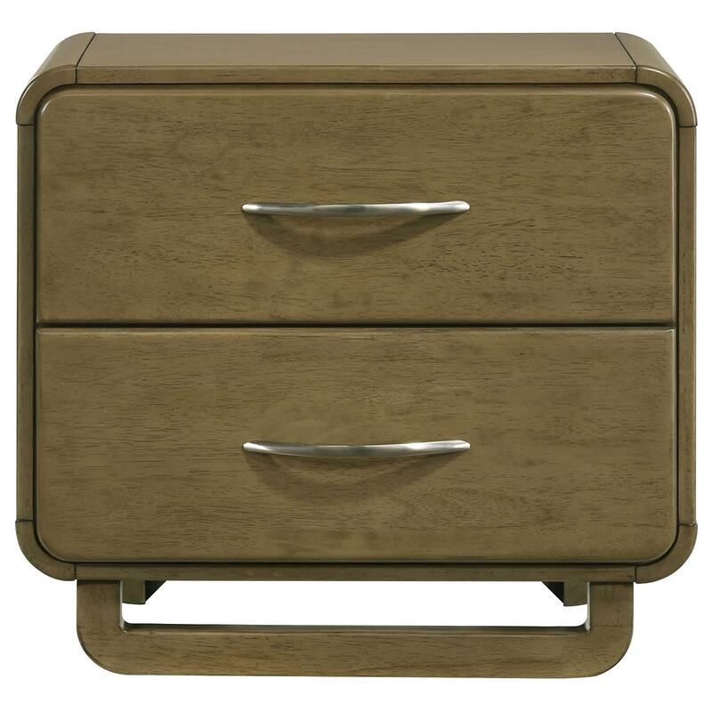Nutmeg Wood 2-Drawer Nightstand with Rounded Edges, Cord Management, Metal Extension Glides and Modern Design