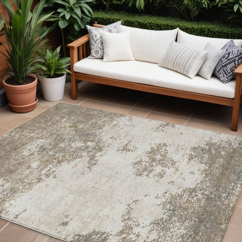 HomeRoots Abstract Transitional Rectangle Outdoor Rug - 9' X 12'