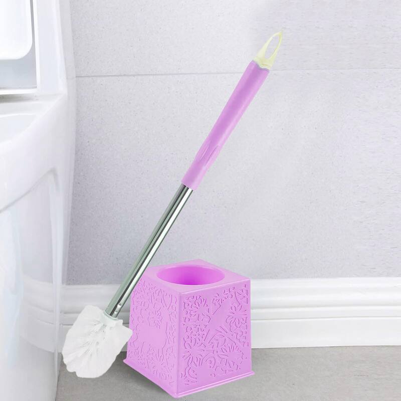 Purple Large Strong Stiff Bristles Toilet Bowl Brush Scrub Holder Set - Purple