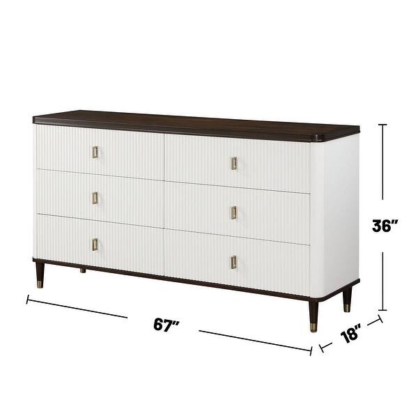 Slatted Drawer Dresser, White/Brown, Traditional, Tapered Legs, Metal Tips