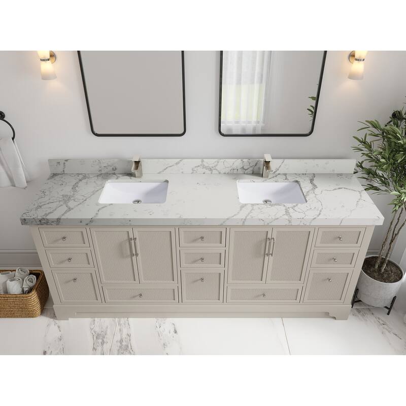 Willow Collections 84 in. W x 22 in. D Alys Double Bowl Sink Bathroom Vanity with Countertop - 2"Venatino Quartz - Fine Grain