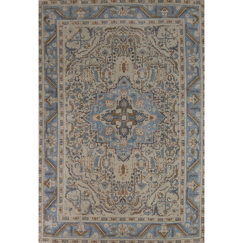 Geometric Tabriz Persian Area Rug Handmade Floral Wool Carpet - 6'7"x 9'8"
