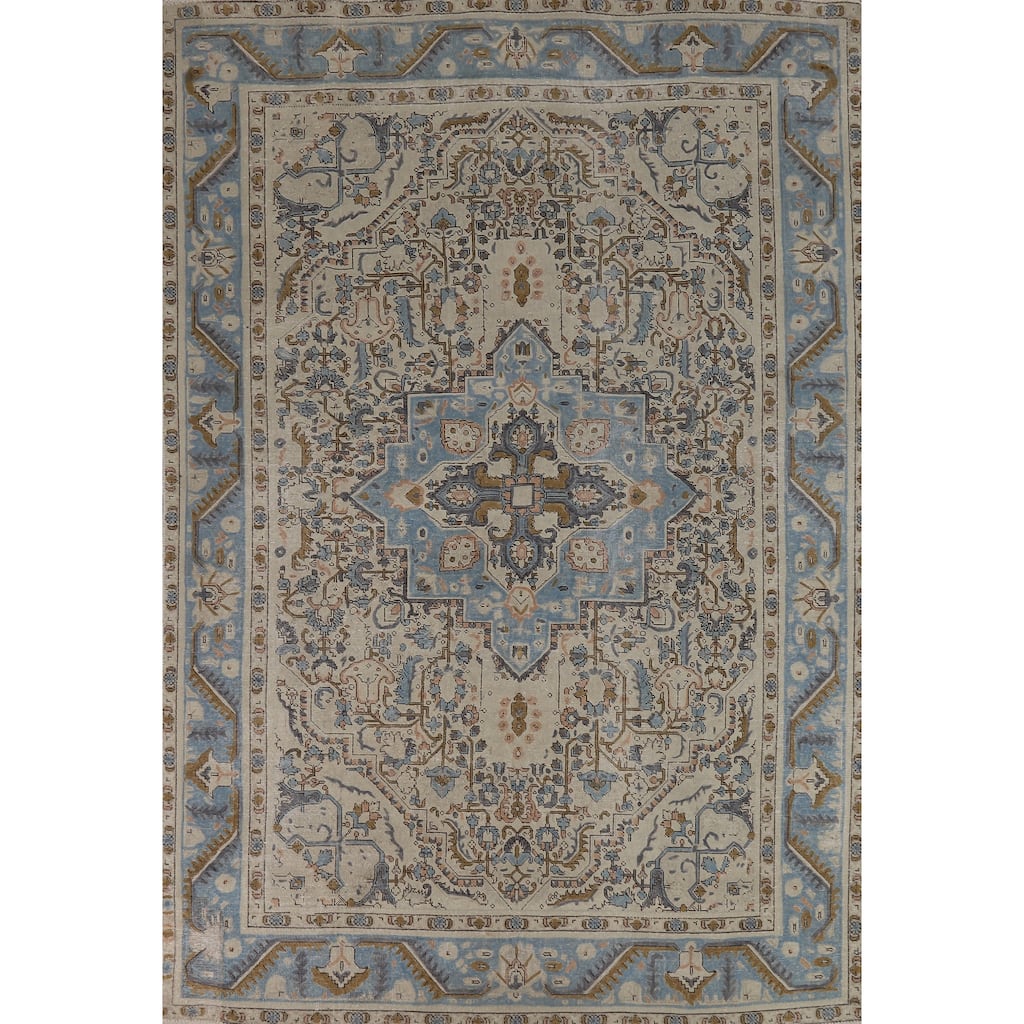 Geometric Tabriz Persian Area Rug Handmade Floral Wool Carpet - 6'7"x 9'8"