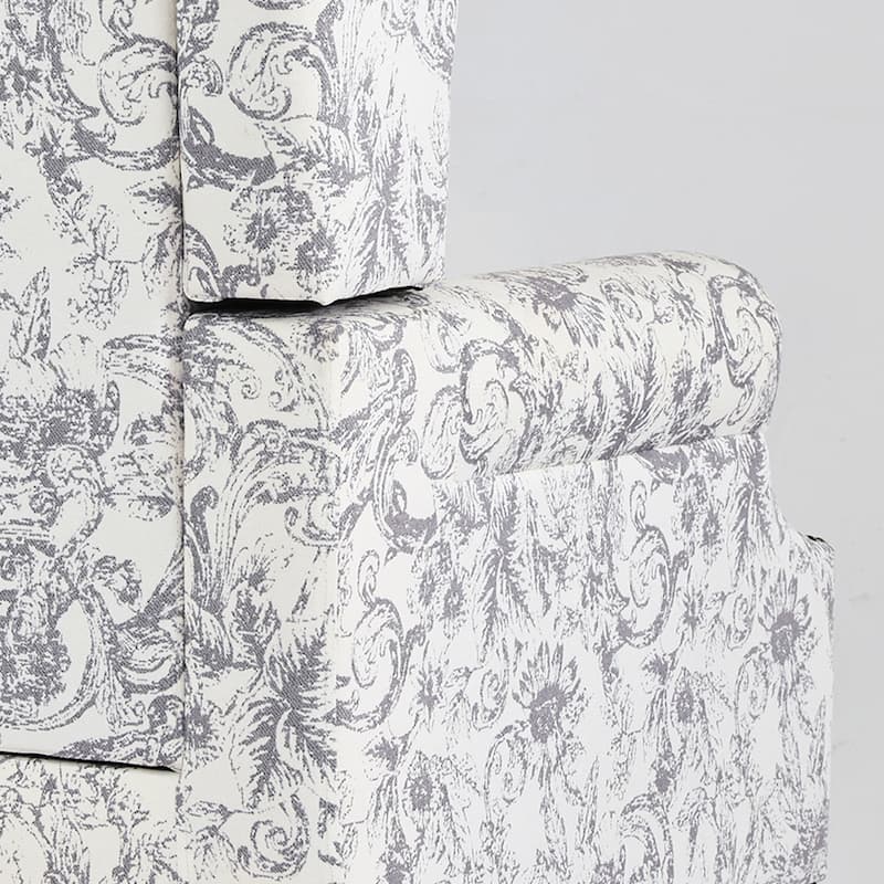 Traditional Floral Patterned Wingback Armchair with Nailhead Trim