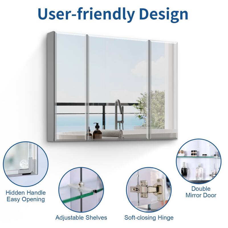 Bathroom Medicine Cabinet with Adjustable Glass Shelves, Waterproof and Rust-Resistant - 5X36 in