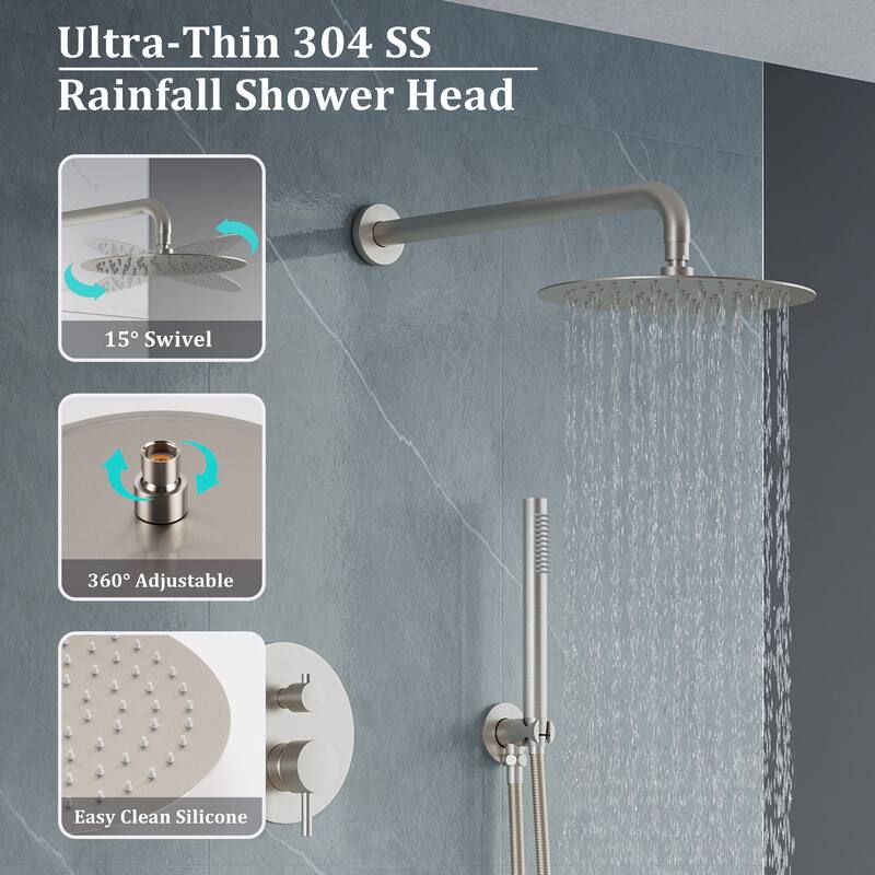 10 in. Shower System Shower Head With Hand shower And Pressure Balance Valve,Brushed Nickel