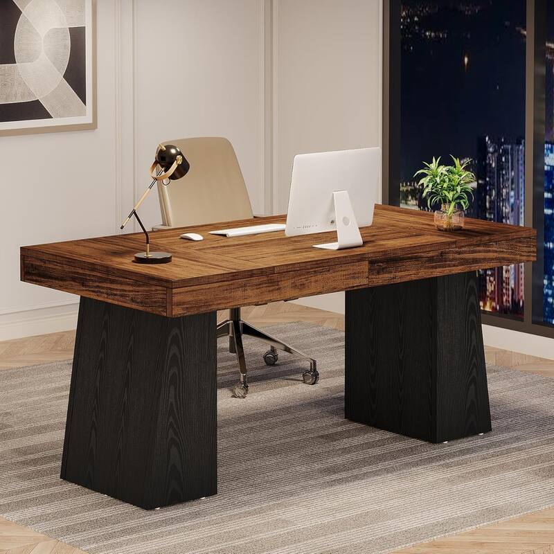 55 Inches Modern Executive Desk, Wood Computer Desk, Business Workstation Desk