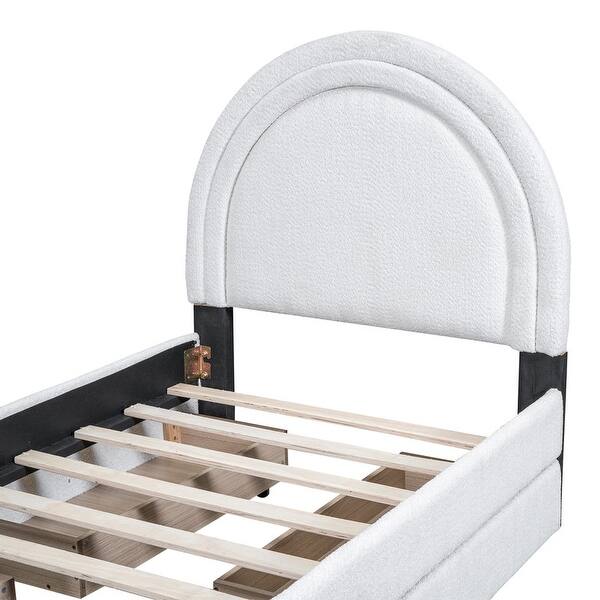Twin/Full Size Teddy Fabric Upholstered Platform Bed With Four Storage