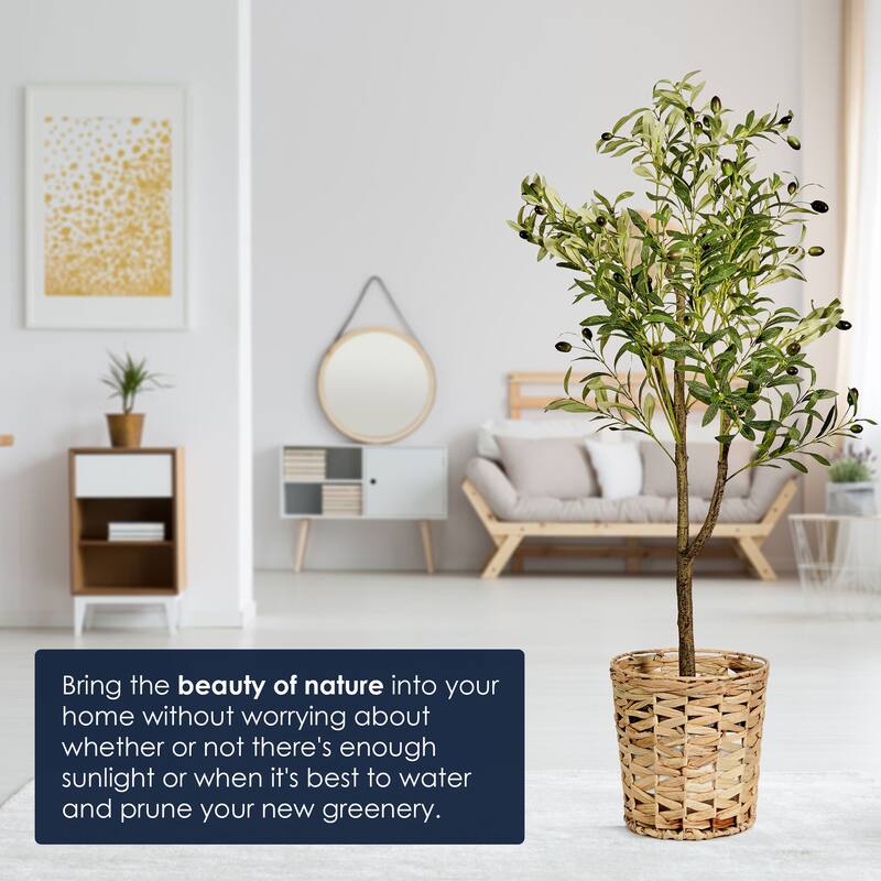American Art Decor Artificial Faux Tree in White Tapered Ceramic Pot