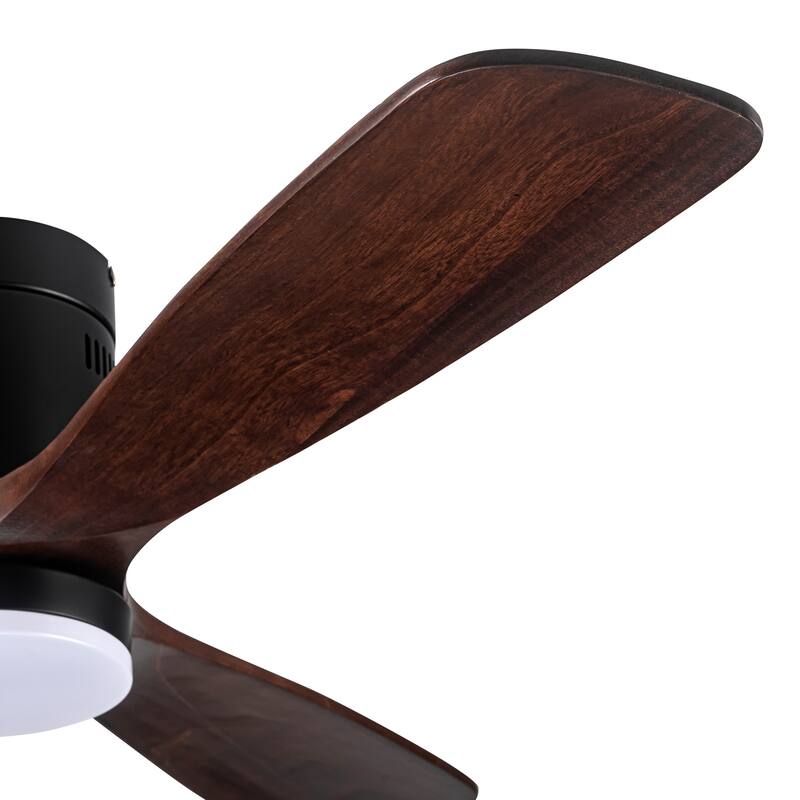 52 In. Semi Flush Ceiling Fan with Integrated LED Light in Solid Wood Blade - Antique brown