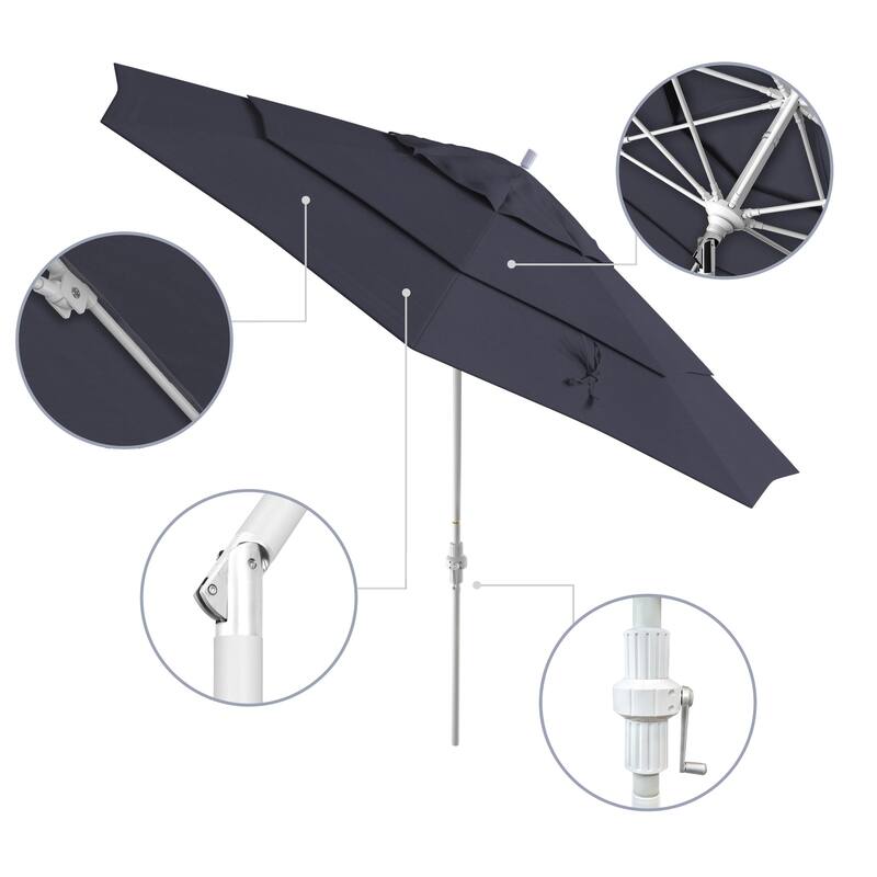 California Umbrella 11' Sun Master Patio Umbrella White Aluminum Pole Fiberglass Ribs Crank Lift Tilt Sunbrella Pacific Blue