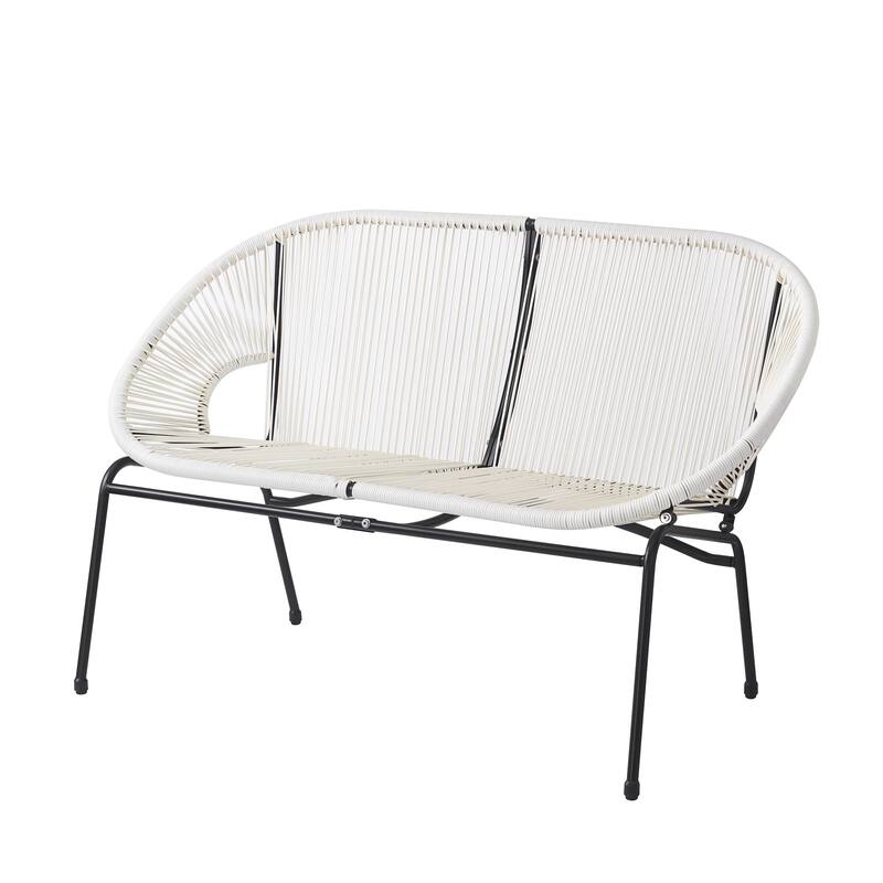 Roomfitters Condessa Outdoor Wicker Loveseat with Hammock Weave, Modern - Black,Ivory White
