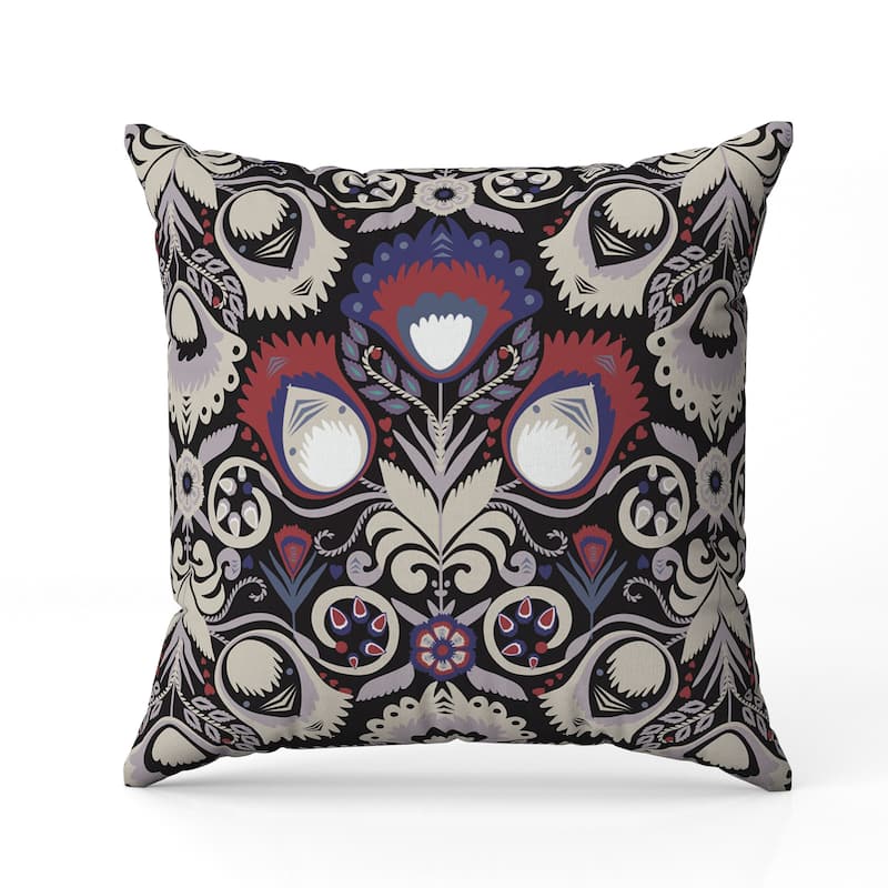 Whimsical Cat Eye Faux Suede Reversible Throw Pillow Black and Cream