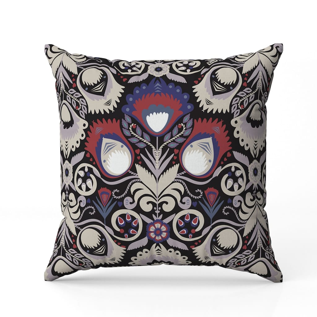 Whimsical Cat Eye Indoor/Outdoor Reversible Throw Pillow Black and Cream