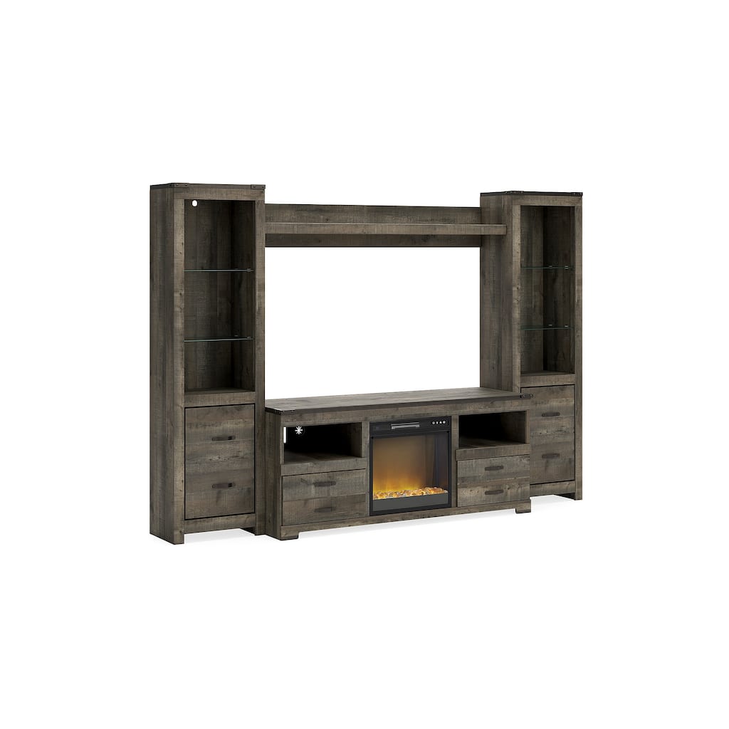 Signature Design by Ashley Trinell Brown 4-Piece Entertainment Center with Electric Fireplace - 104.5"W x 20.75"D x 73.25"H